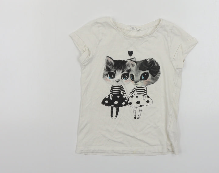 H&M Girls White Basic T-Shirt Size 3-4 Years