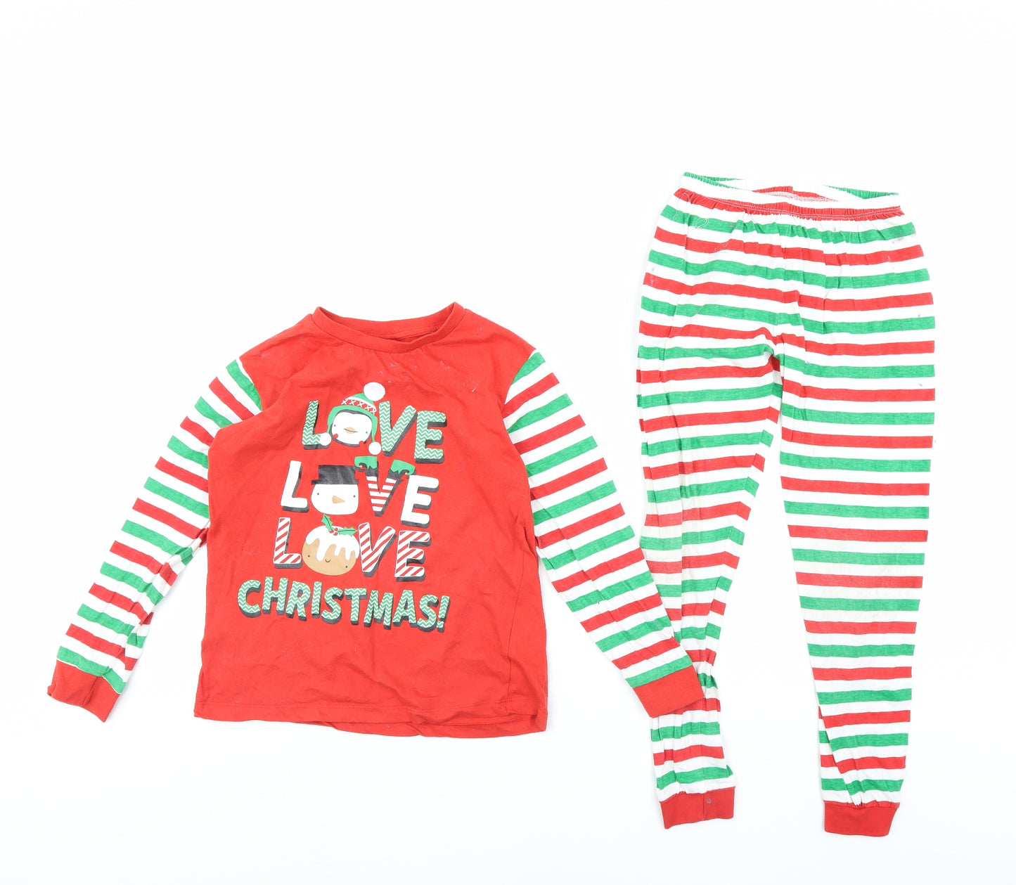 Preworn Boys Red Striped   Pyjama Set Size 9 Years  - Christmas