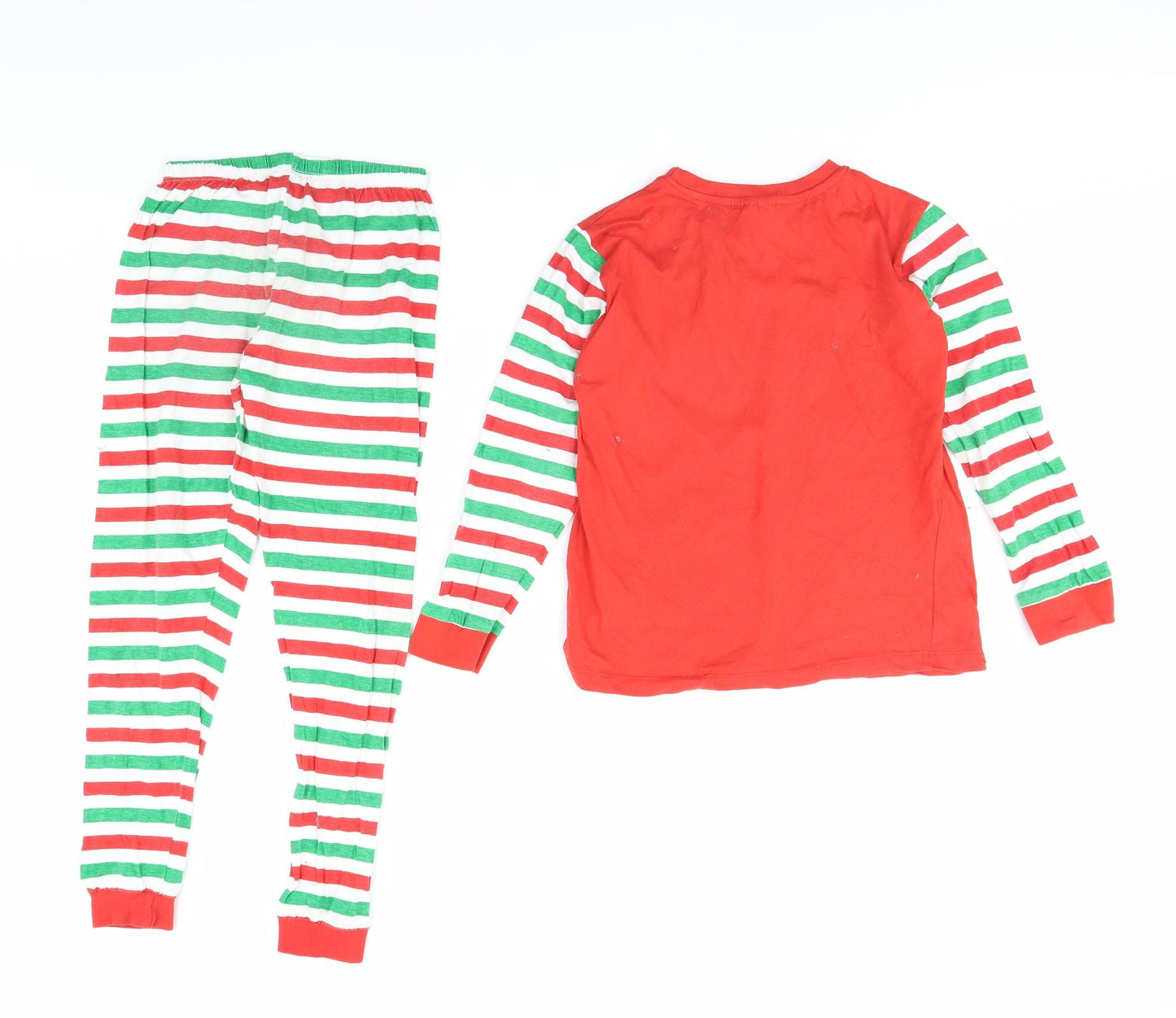 Preworn Boys Red Striped   Pyjama Set Size 9 Years  - Christmas