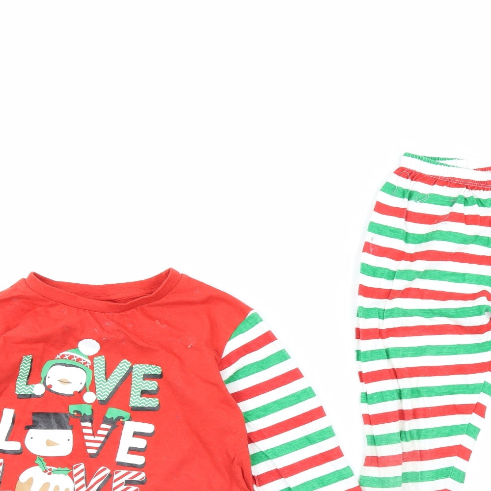 Preworn Boys Red Striped   Pyjama Set Size 9 Years  - Christmas