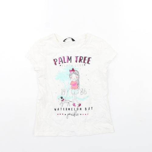 George Girls White   Basic T-Shirt Size 6 Years  - Palm Tree