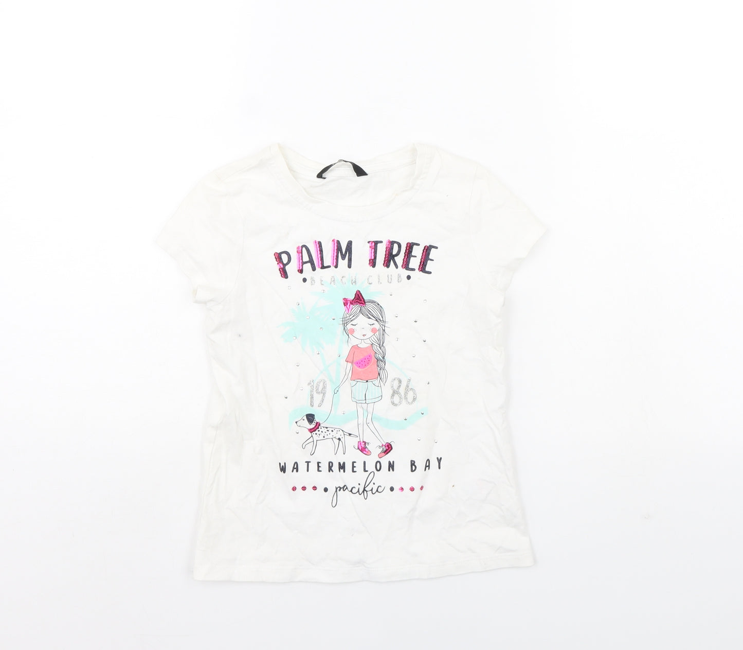 George Girls White   Basic T-Shirt Size 6 Years  - Palm Tree