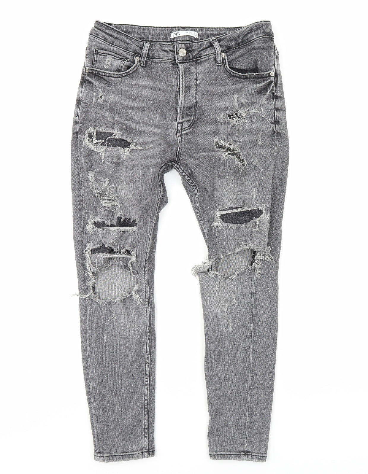 Zara Mens Grey  Denim Straight Jeans Size 34 in L30 in