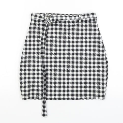 Pretty Little Thing Womens Black Check  Mini Skirt Size 6