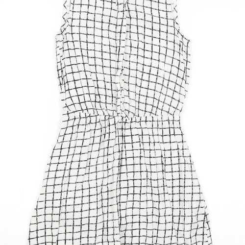 Preworn Womens White Check  Basic Blouse Size 8