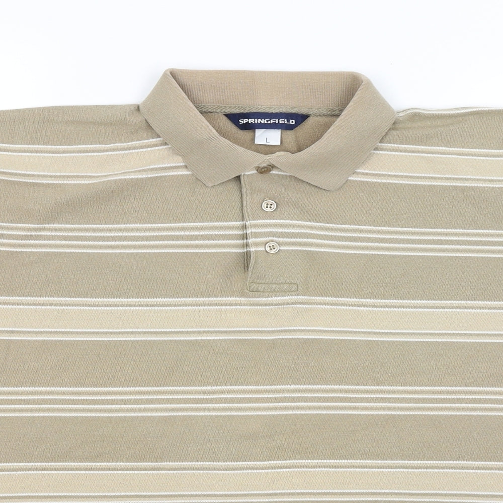 Springfield Mens Beige Striped   Polo Size L