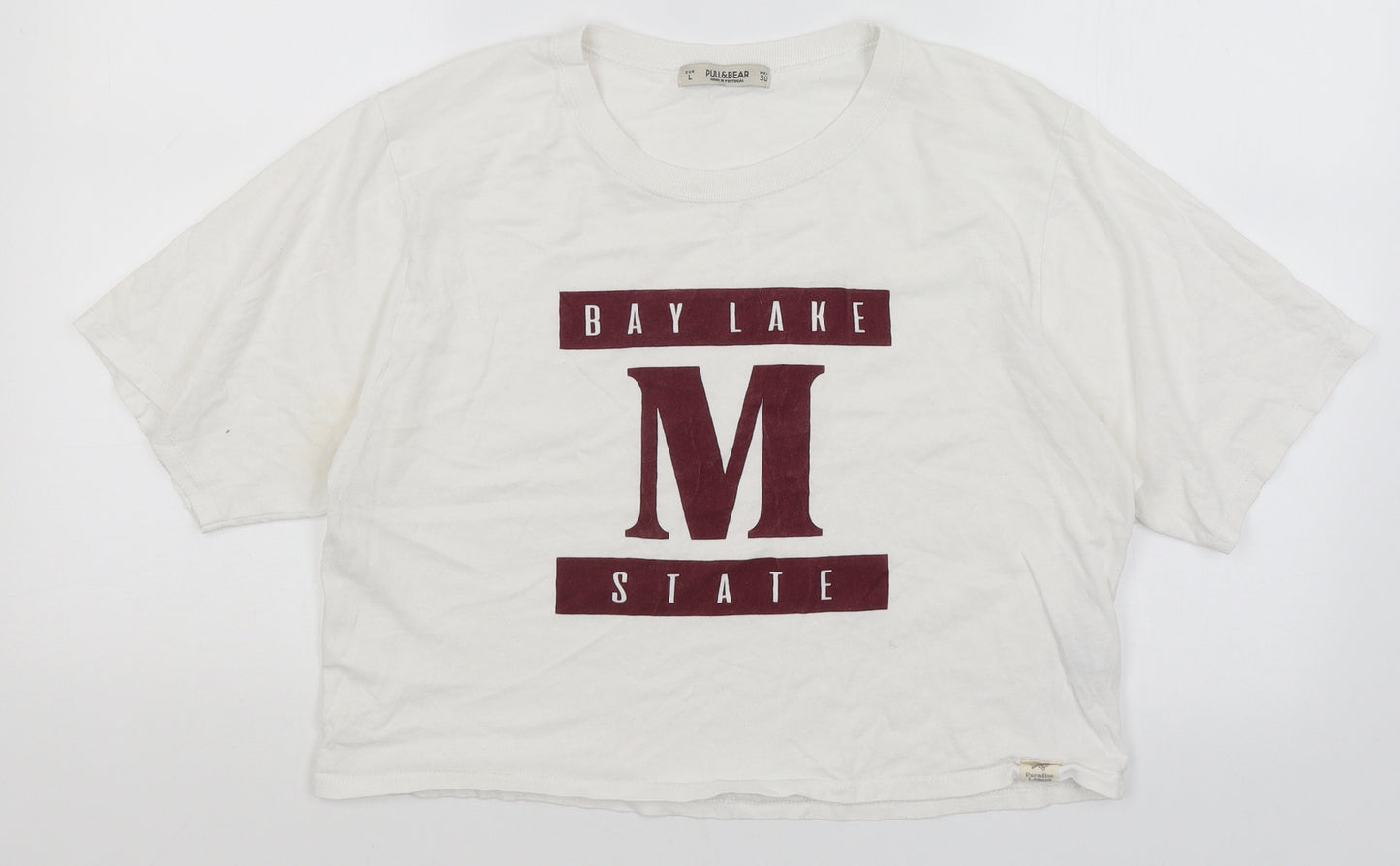 Pull & Bear Womens White   Cropped T-Shirt Size L