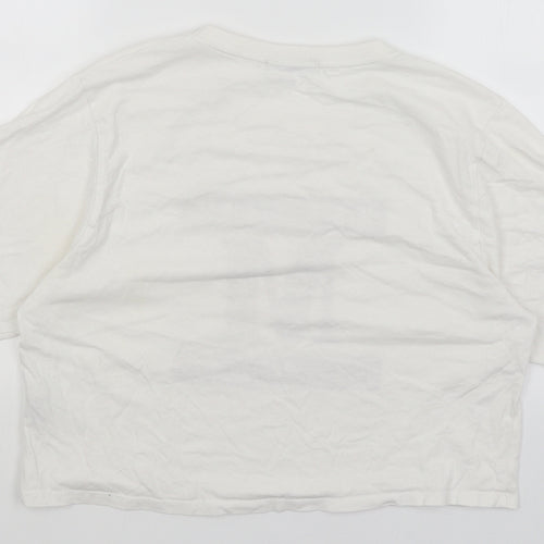 Pull & Bear Womens White   Cropped T-Shirt Size L