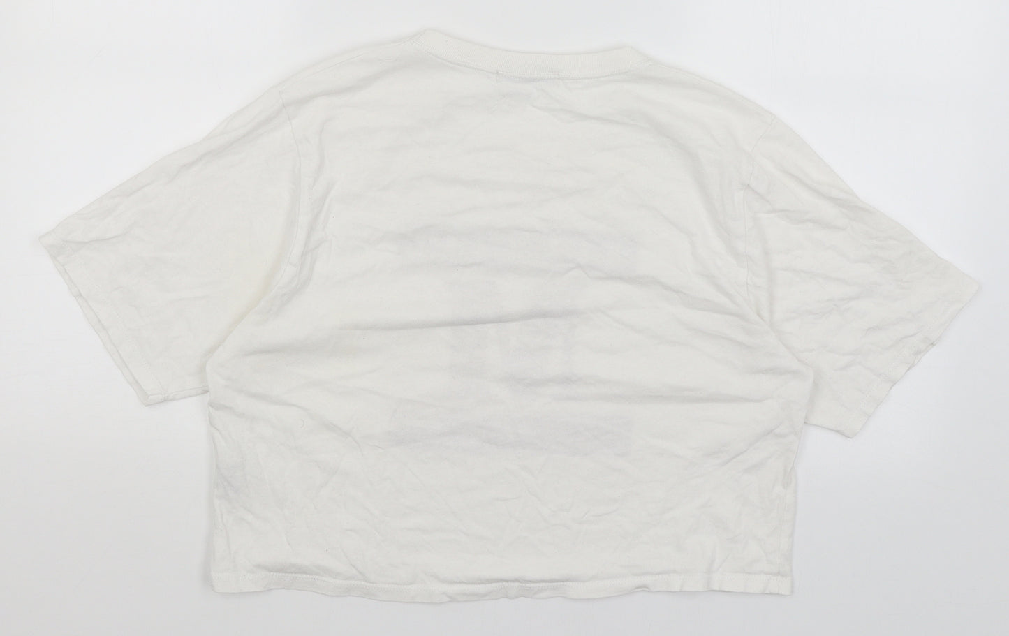 Pull & Bear Womens White   Cropped T-Shirt Size L