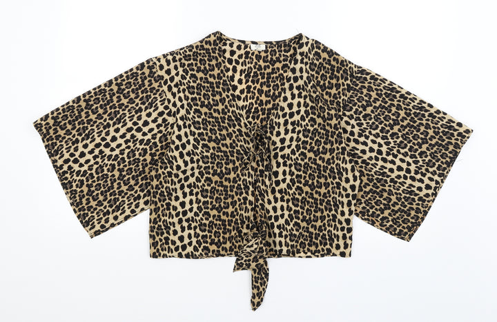 River Island Womens Orange Animal Print  Cropped Blouse Size 10