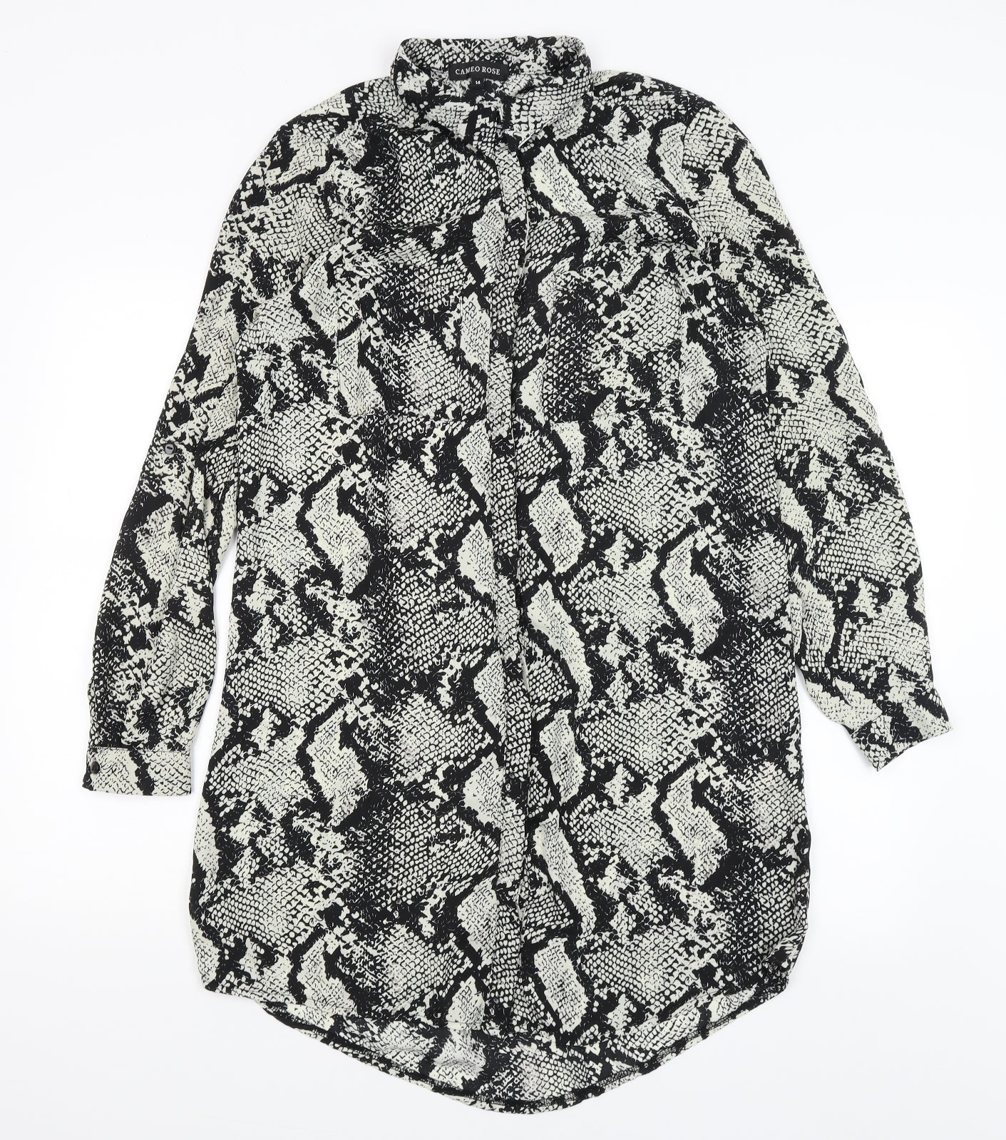 Cameo Rose Womens Black Animal Print  Basic Button-Up Size 14