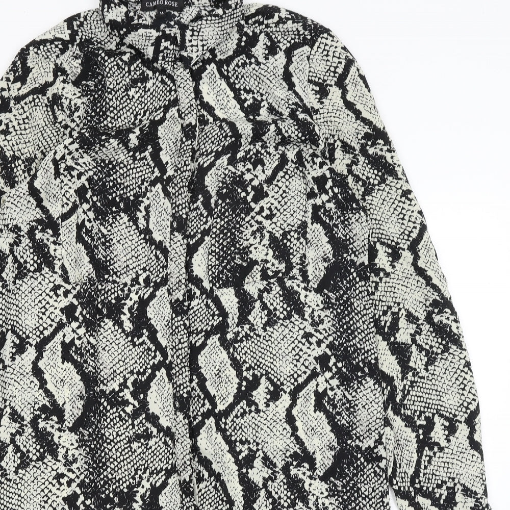 Cameo Rose Womens Black Animal Print  Basic Button-Up Size 14