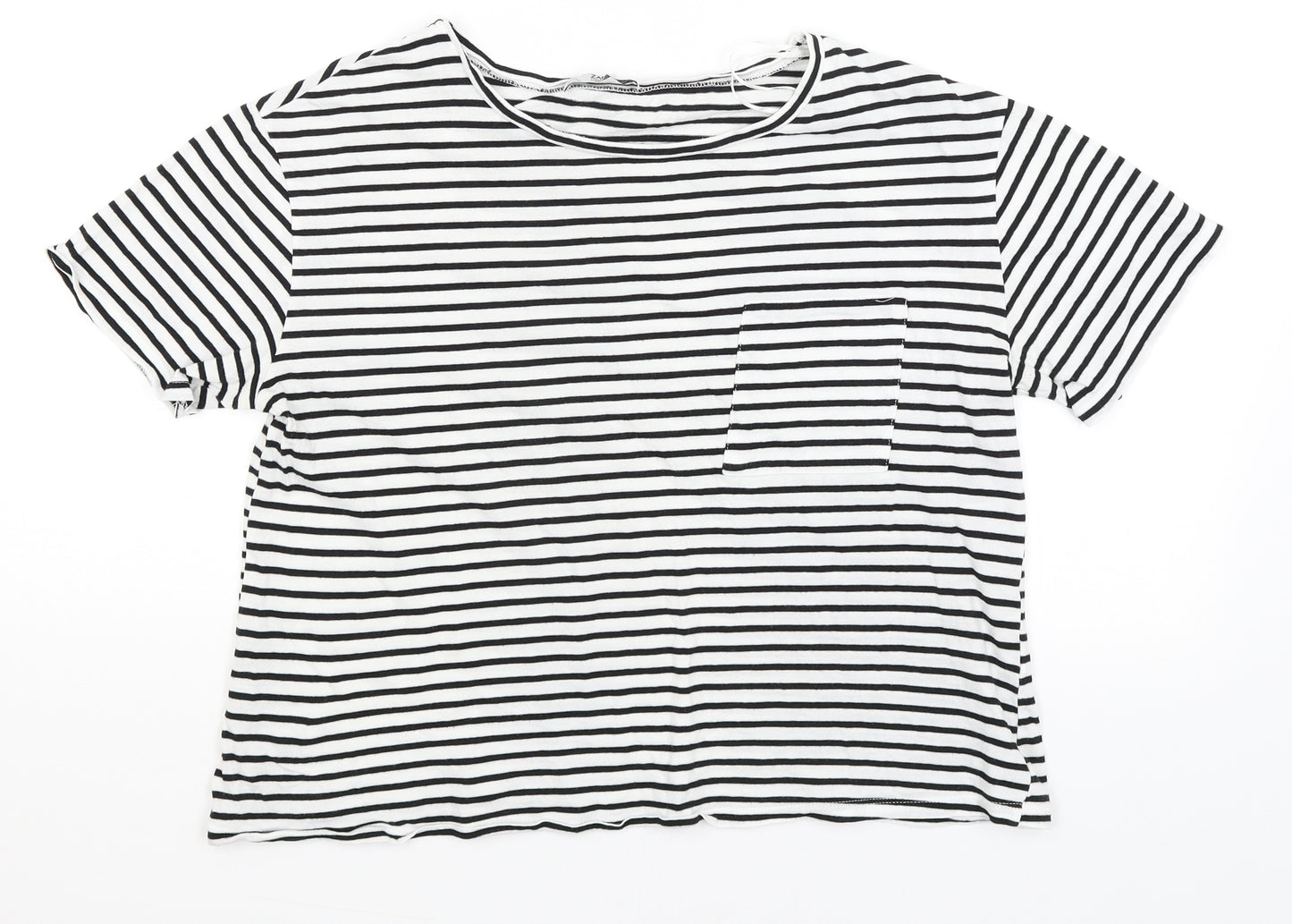Zara Womens White Striped  Basic T-Shirt Size L