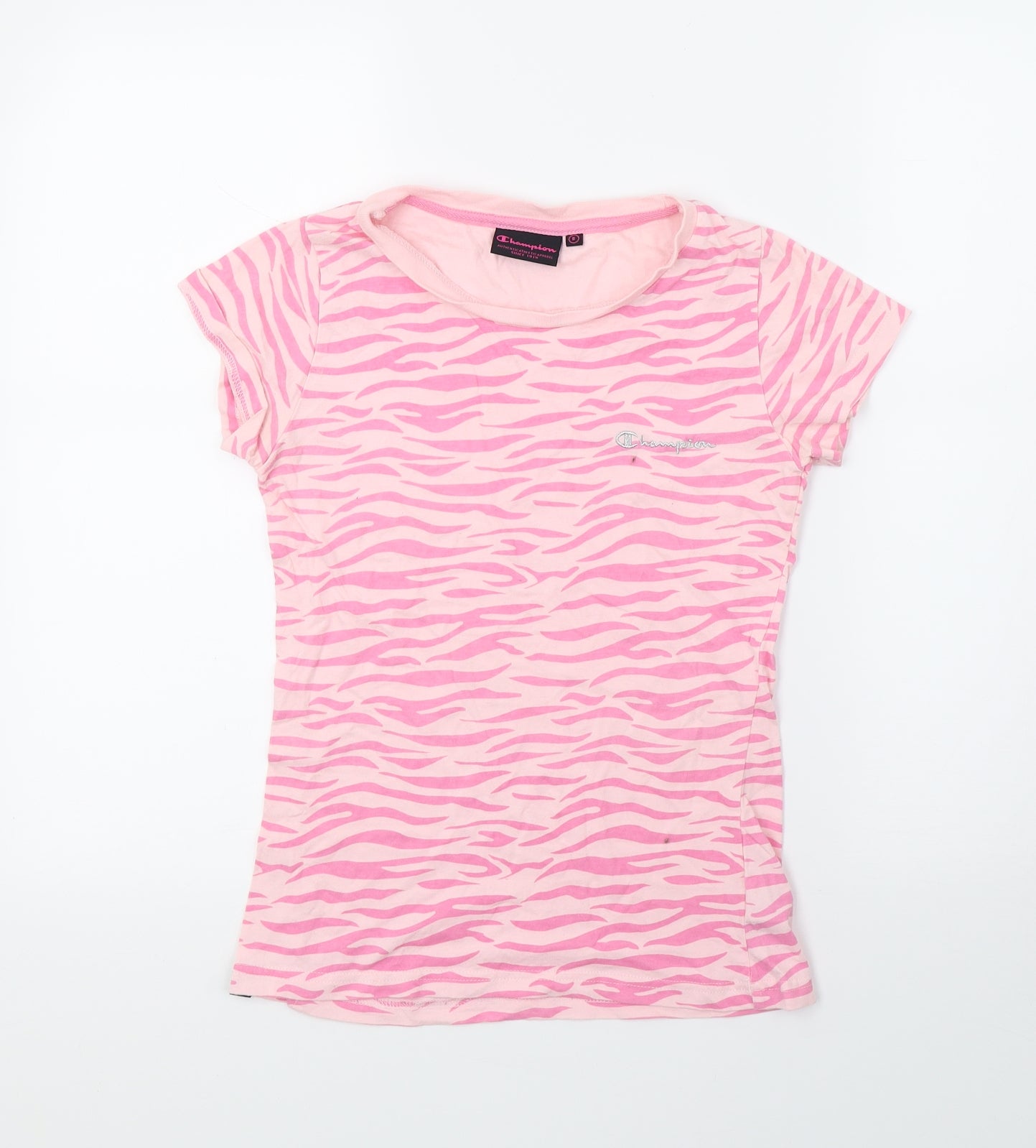 Champoin Womens Pink Animal Print  Basic T-Shirt Size 8