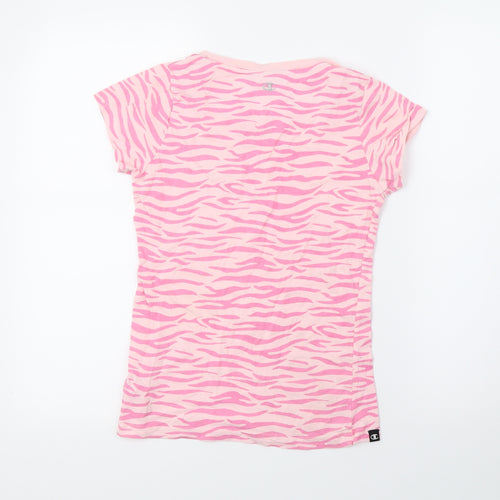 Champoin Womens Pink Animal Print  Basic T-Shirt Size 8