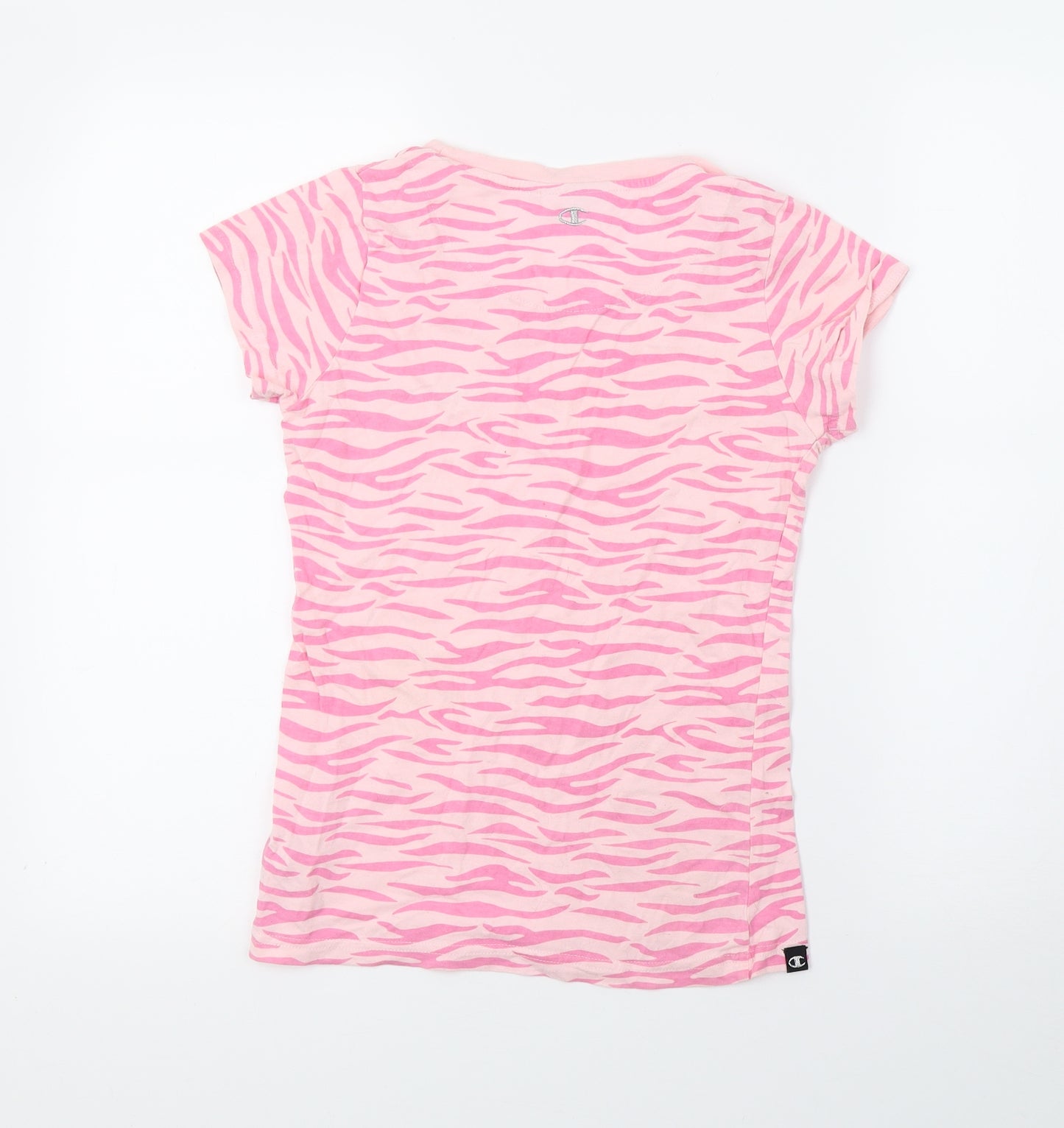 Champoin Womens Pink Animal Print  Basic T-Shirt Size 8