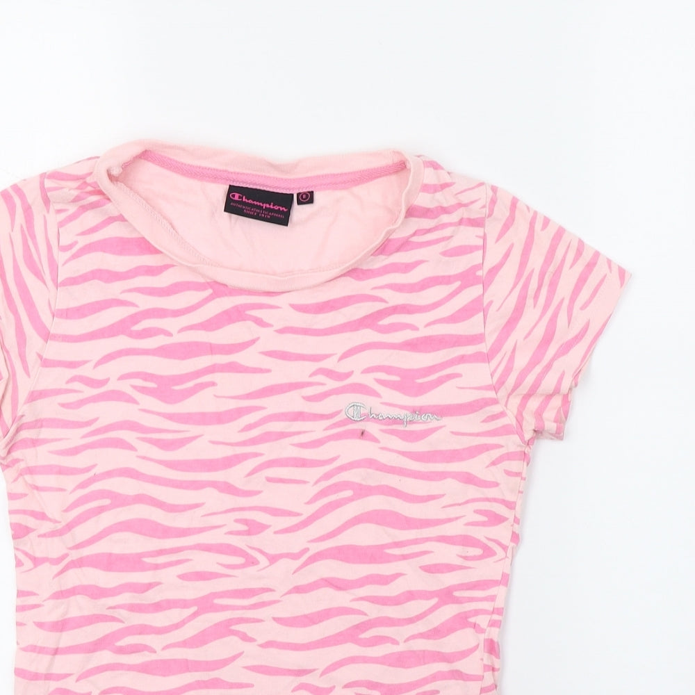 Champoin Womens Pink Animal Print  Basic T-Shirt Size 8