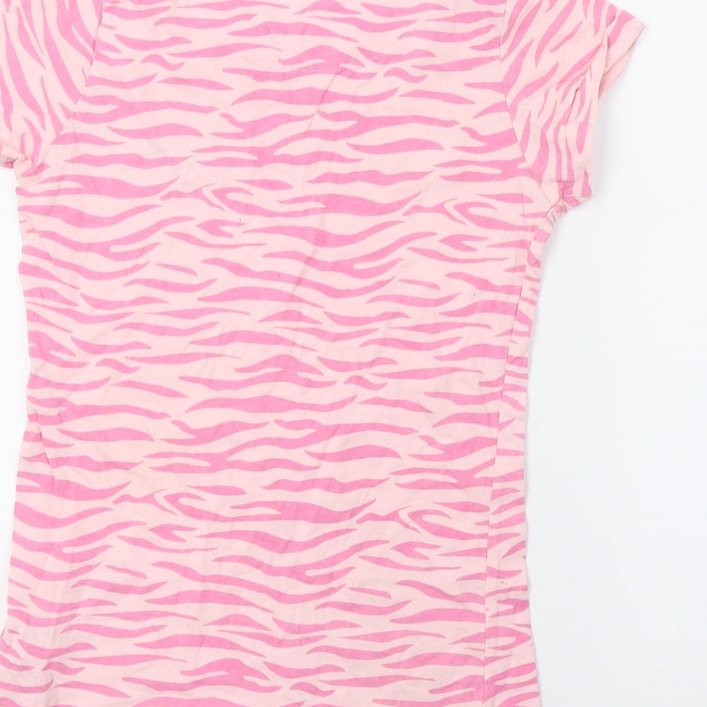 Champoin Womens Pink Animal Print  Basic T-Shirt Size 8