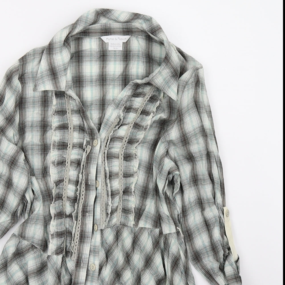 Mamas  Womens Green Check  Basic Button-Up Size 10