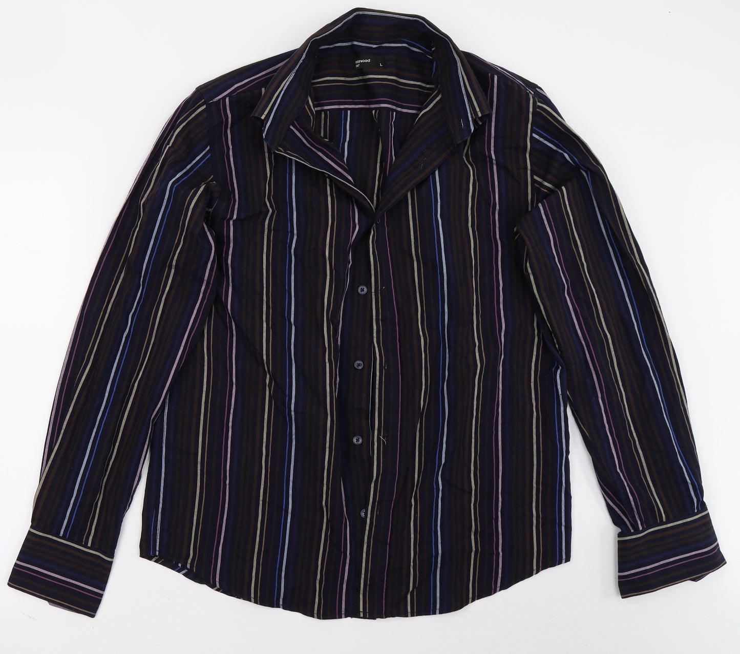 Cedar Wood State Mens Blue Striped   Button-Up Size L