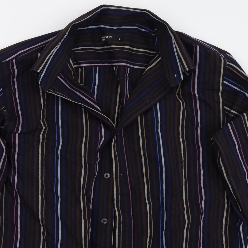 Cedar Wood State Mens Blue Striped   Button-Up Size L