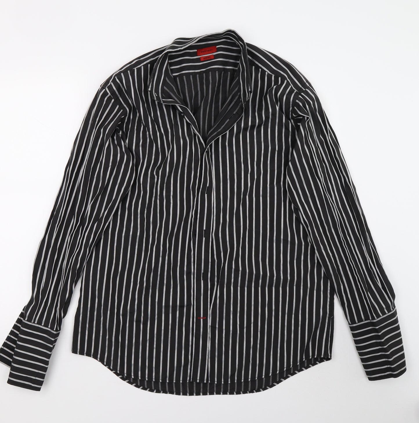 Pierre Cardin Mens Black Striped   Button-Up Size 16.5