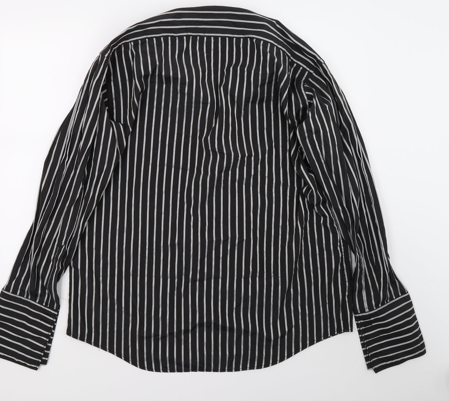 Pierre Cardin Mens Black Striped   Button-Up Size 16.5