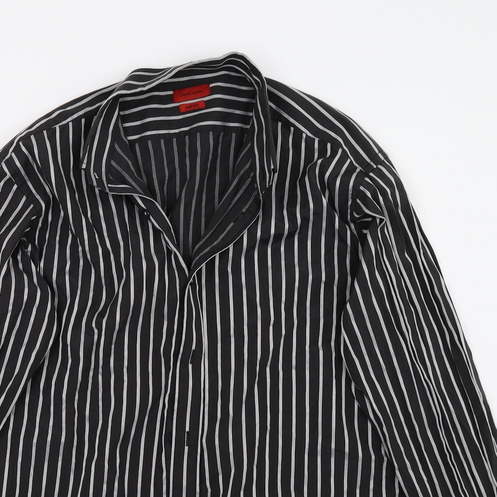 Pierre Cardin Mens Black Striped   Button-Up Size 16.5