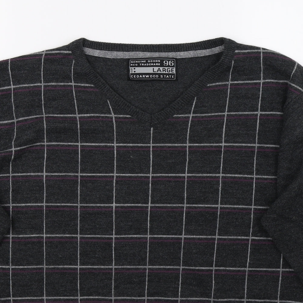Cedar Wood State Mens Grey Check  Pullover Jumper Size L