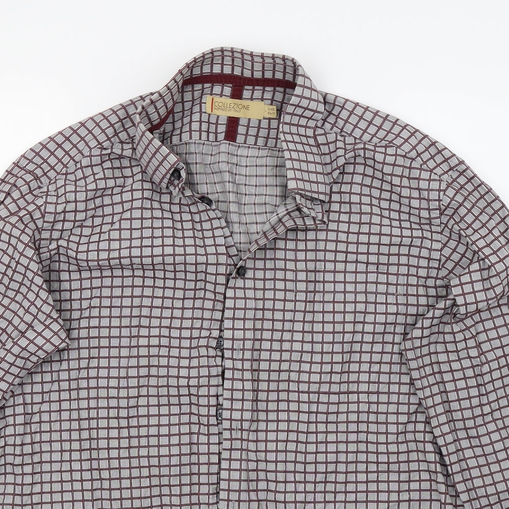 collezione Mens Grey Check   Button-Up Size 16