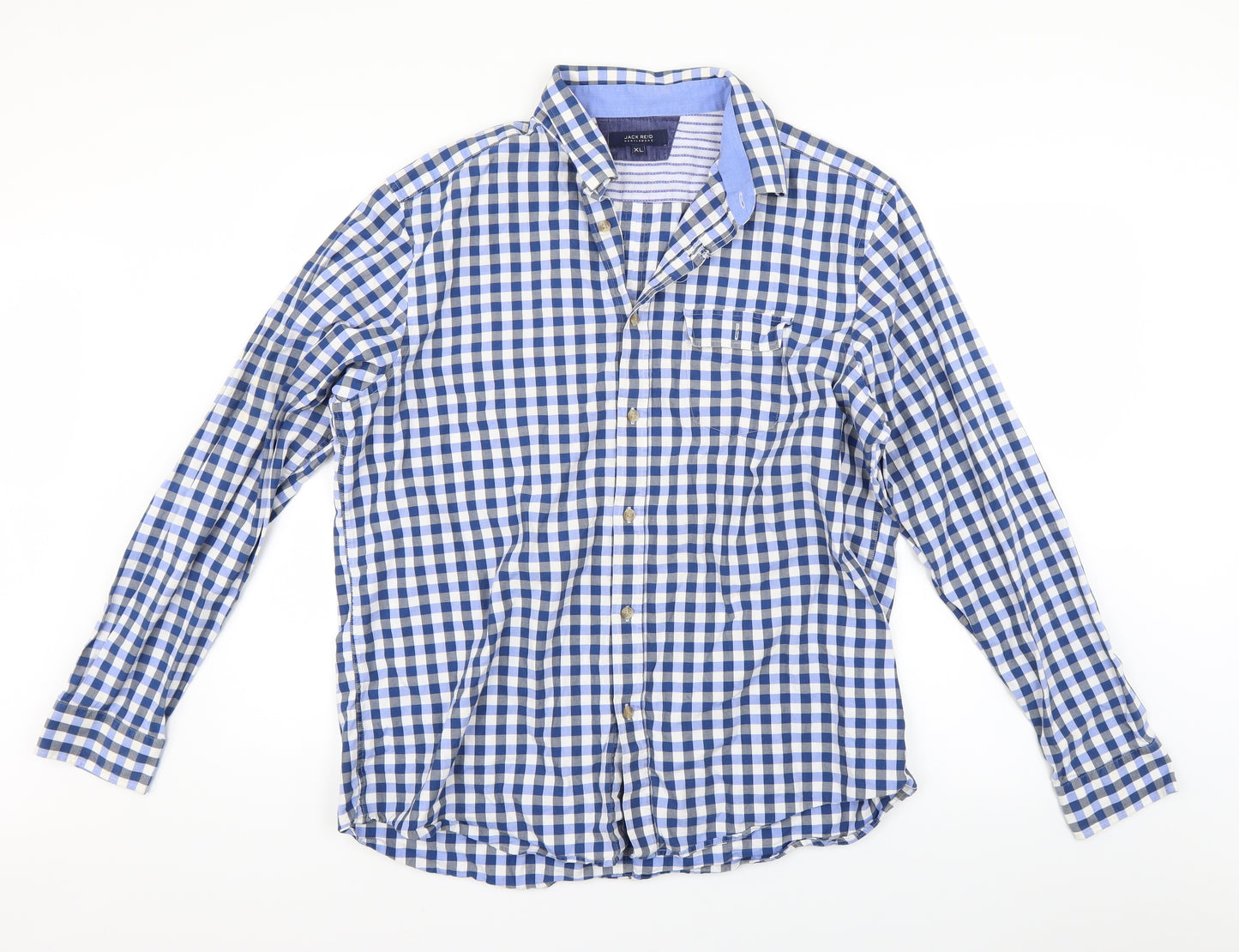 BHS Mens Blue Plaid   Dress Shirt Size XL