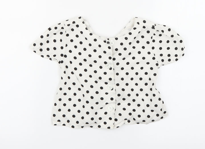 M&Co Girls White Polka Dot Basic Blouse Size 5-6 Years