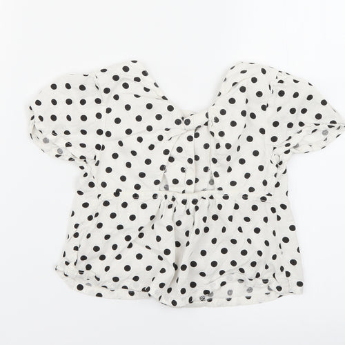 M&Co Girls White Polka Dot  Basic Blouse Size 5-6 Years