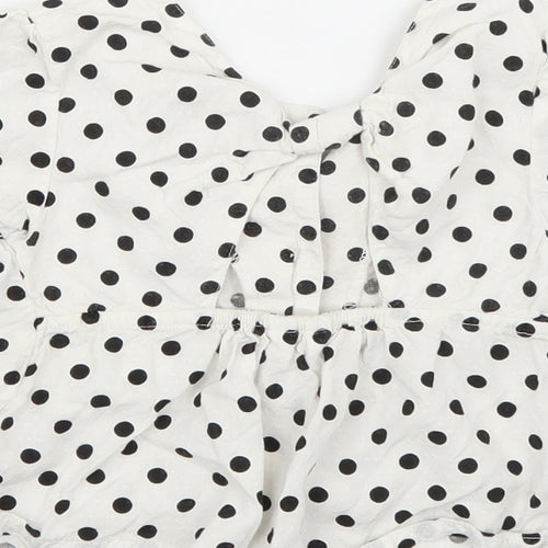 M&Co Girls White Polka Dot  Basic Blouse Size 5-6 Years
