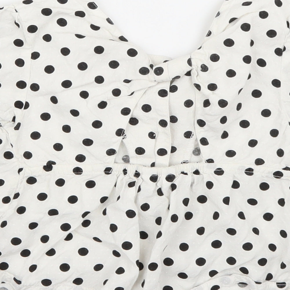 M&Co Girls White Polka Dot  Basic Blouse Size 5-6 Years