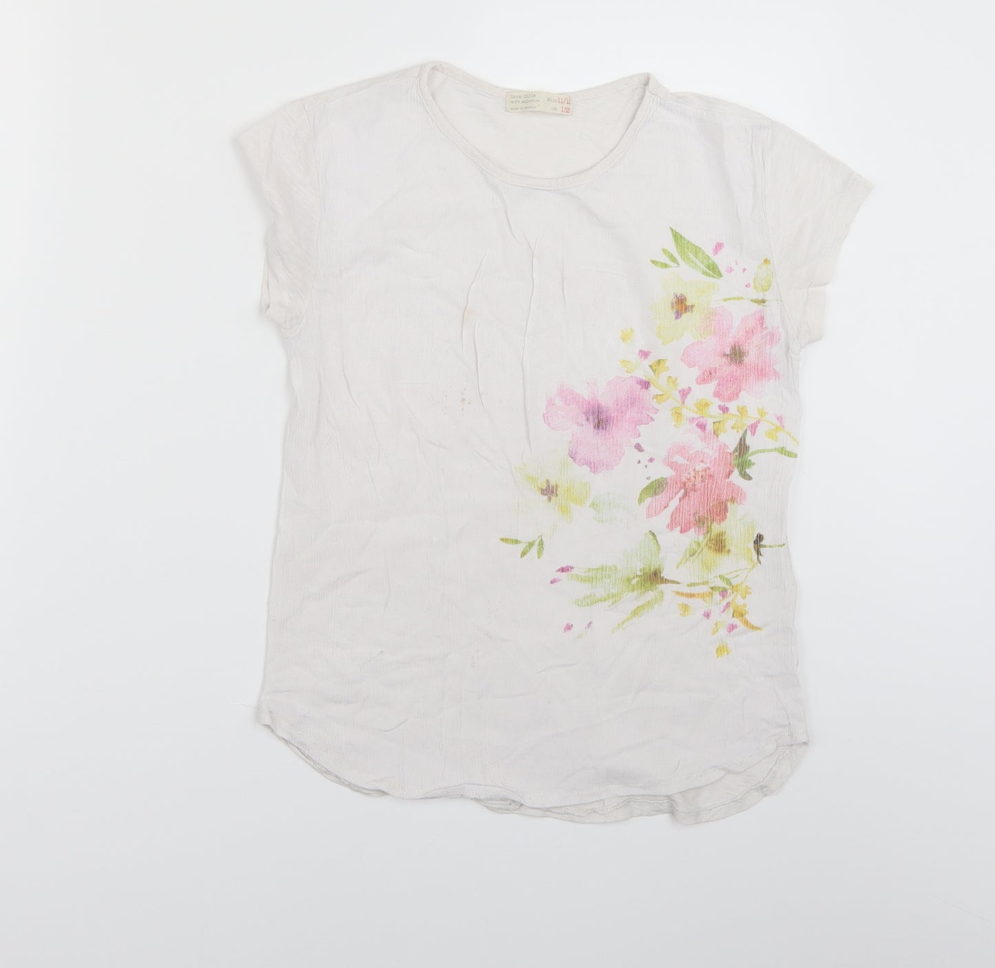 Zara Girls White Floral  Basic T-Shirt Size 11-12 Years