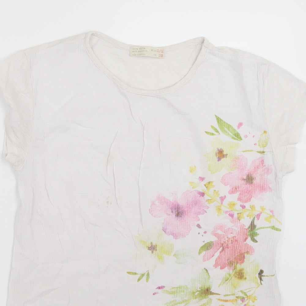 Zara Girls White Floral  Basic T-Shirt Size 11-12 Years