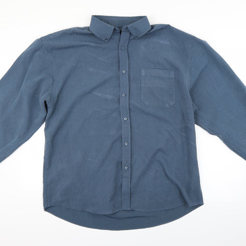 Hutson Harbour Mens Blue Striped   Dress Shirt Size 2XL