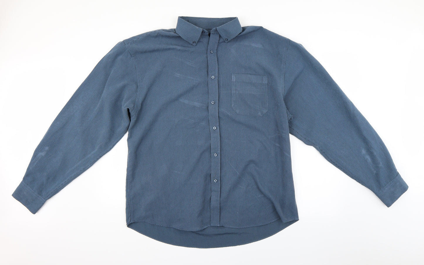 Hutson Harbour Mens Blue Striped   Dress Shirt Size 2XL