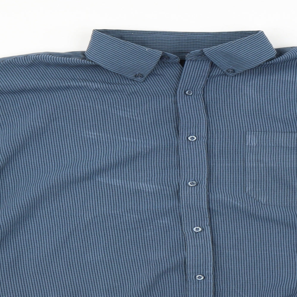Hutson Harbour Mens Blue Striped   Dress Shirt Size 2XL