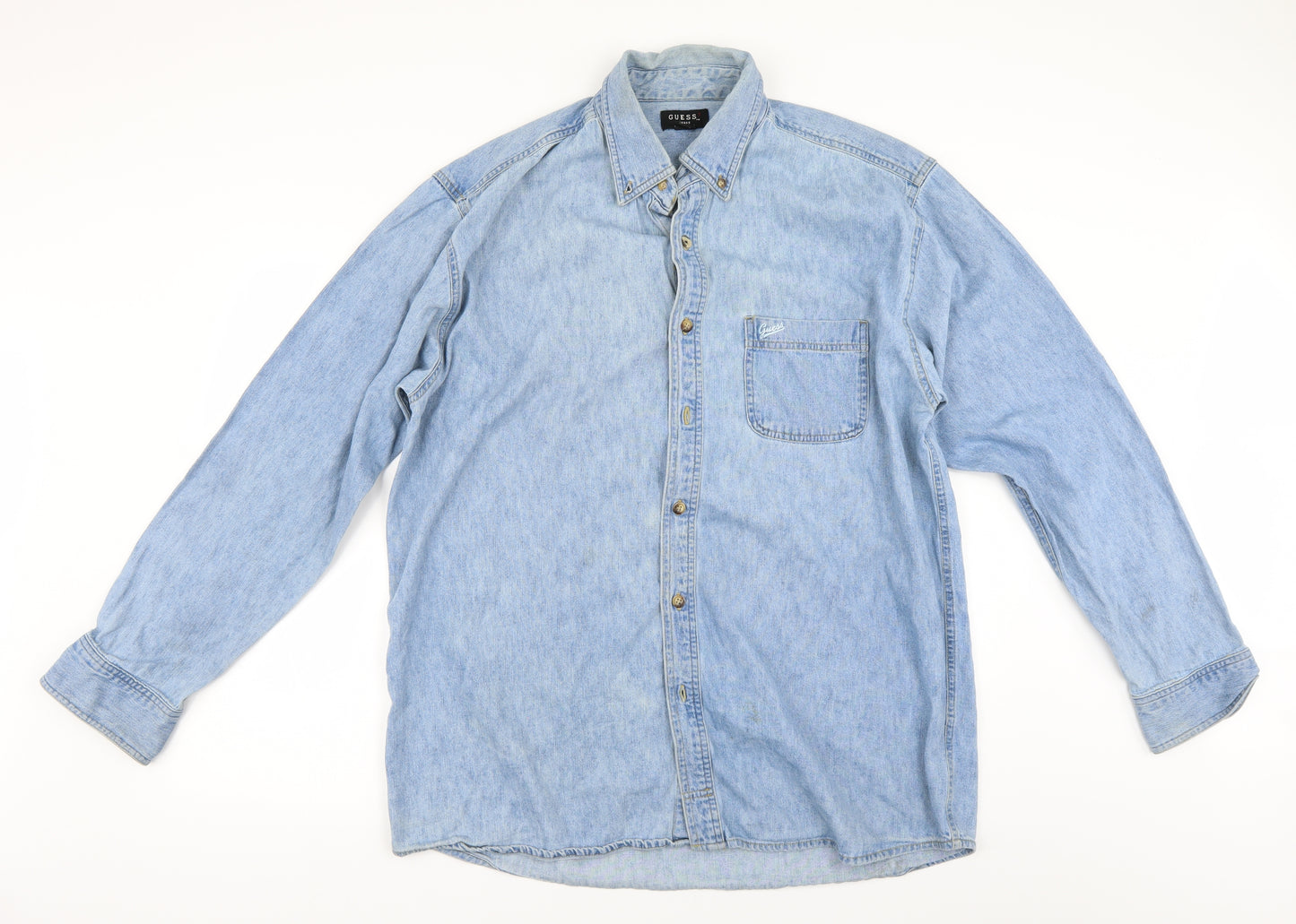 GUESS Mens Blue  Denim  Button-Up Size L