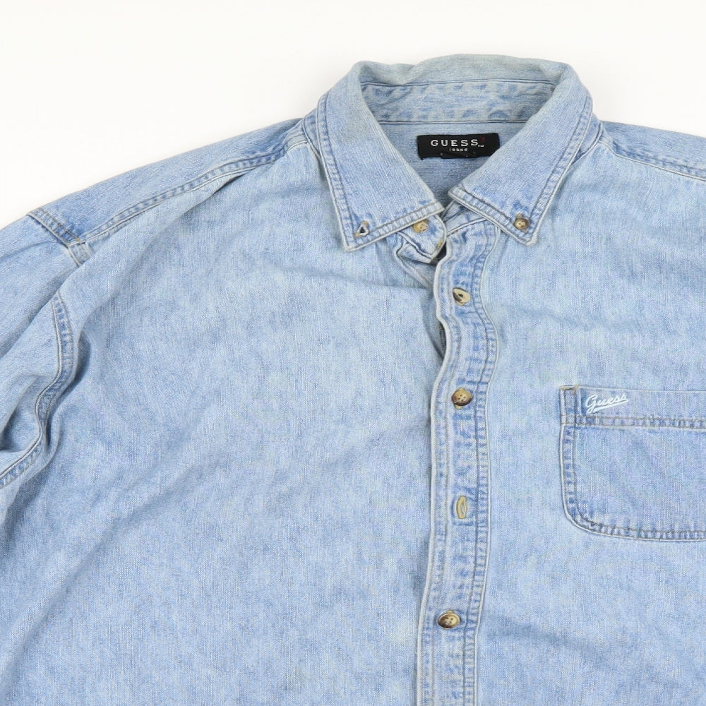 GUESS Mens Blue  Denim  Button-Up Size L