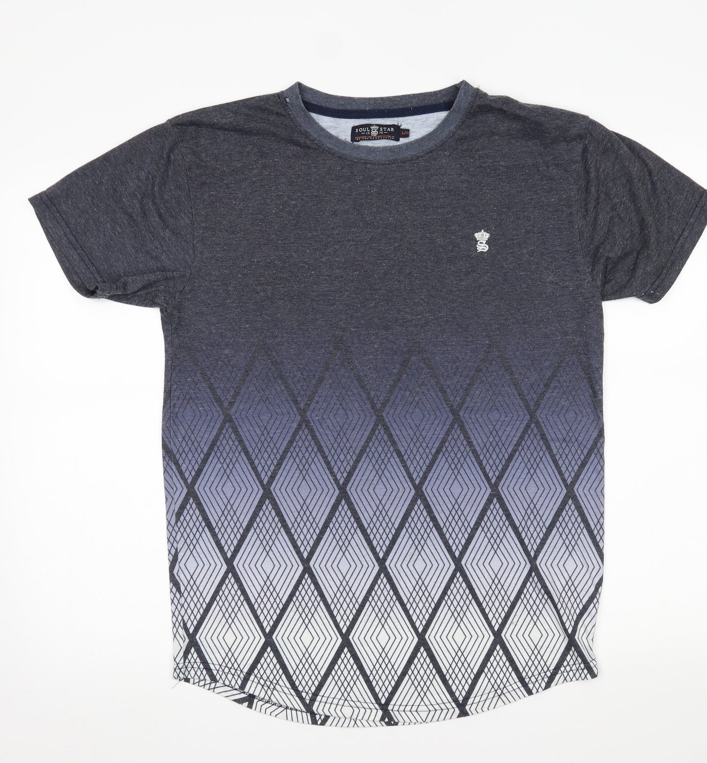 Soul Star Mens Blue Argyle/Diamond   T-Shirt Size L