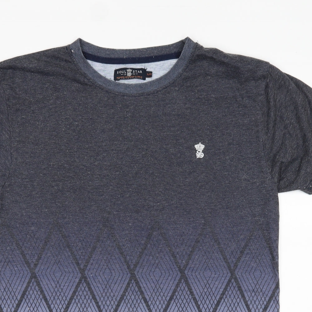 Soul Star Mens Blue Argyle/Diamond   T-Shirt Size L