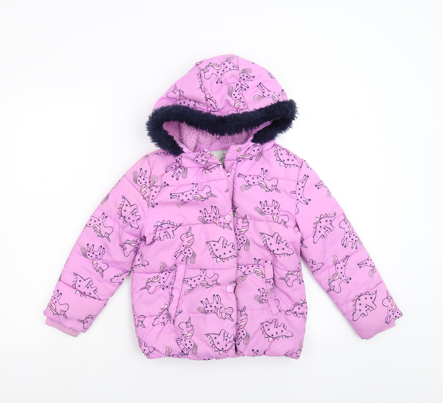 George Girls Pink Animal Print  Overcoat Coat Size 6-7 Years