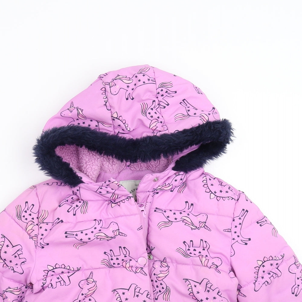 George Girls Pink Animal Print  Overcoat Coat Size 6-7 Years