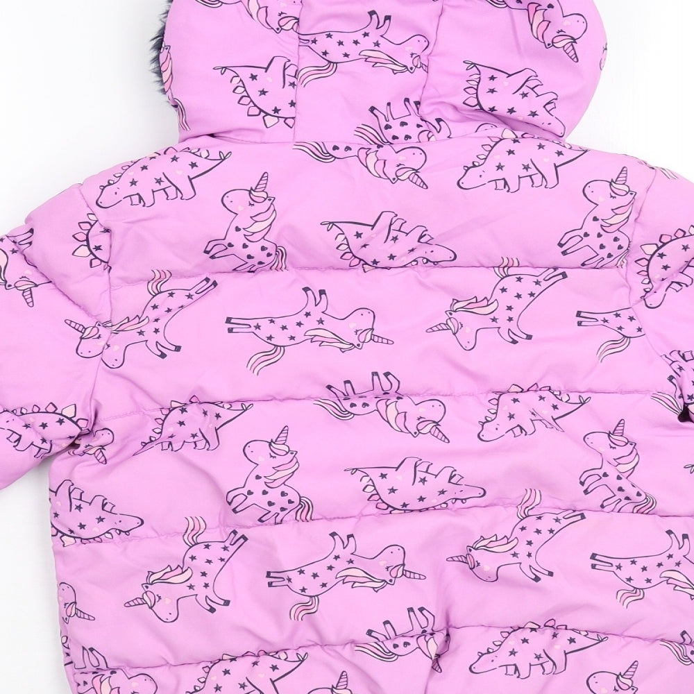 George Girls Pink Animal Print  Overcoat Coat Size 6-7 Years