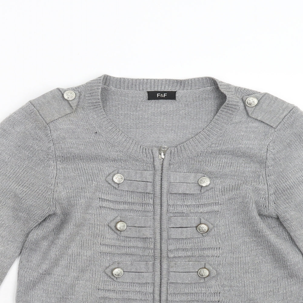 F&F Womens Grey  Knit Full Zip Jumper Size 10  - Military