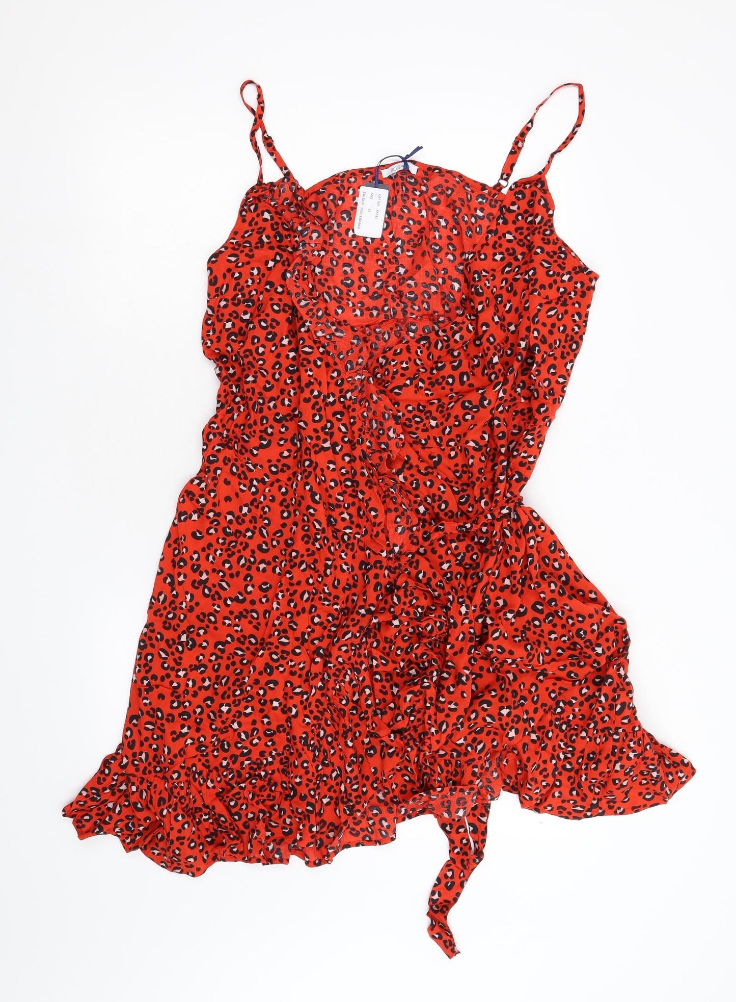 Fig Leaf Womens Red Animal Print  Wrap Dress  Size 18