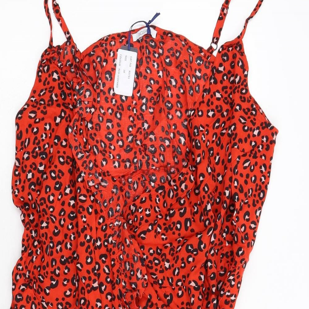 Fig Leaf Womens Red Animal Print  Wrap Dress  Size 18